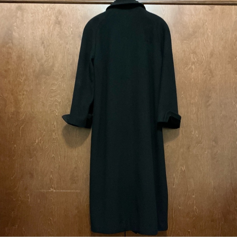 Vintage Super Fina Alorna Long Black Wool Coat Velvet Trim L / XL Classic Style - Picture 7 of 12